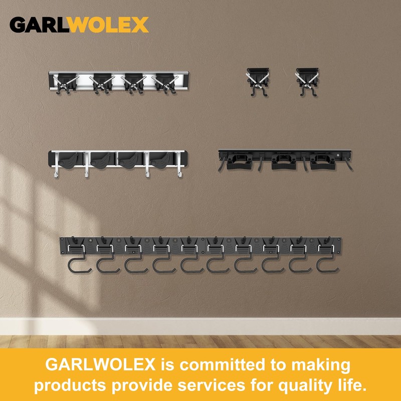 GARLWOLEX Broom Hanger, 2-Pack Mop Holder Wall-Mounted Garden Tool Organizer