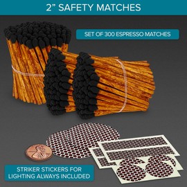 Thankful Greetings Brown Stick Black Tip Decorative Matches | 300+ Artisan 2” Safety Espresso Style Matchsticks with Adhesive Strikers | Great for Home Decor & Candle Lovers