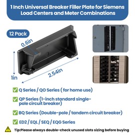 12 Pack ECQF3P Circuit Breaker Filler Plates, Blank Panel Covers Compatible with Siemens Load Center（QP/BQ/ED2/EQL/SEQ/EQG Breakers） Electrical Breaker Box Seal Plates with Circuit Label Stickers
