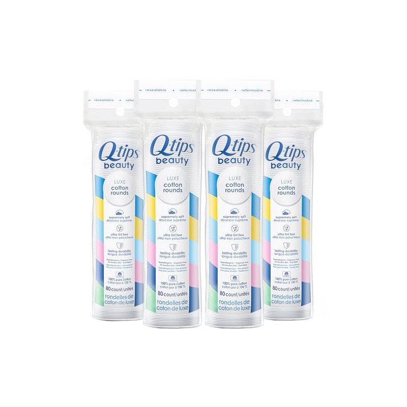 Q-Tips Beauty Luxe Cotton Rounds 80 Count 4-Pack – Hypoallergenic
