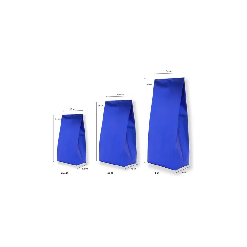 Bolsa Fuelles Lamitec Azul 39cm Café Alimentos Semillas Pack 100pz