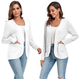 TownCat Women's Thin Casual Long Sleeve Elegant Cardigan with Pockets Lightweight Cosy Open Front Sleeves Outdoor Breathable Jackets, White