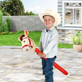 Hobby Horse Riding Horse Inflatable Hobby Horse Pack of 3 Inflatable Horse Stick Horse for Children Inflatable Rod Horse Toy Horses for Girls and Boys Horse Head Rods (Red)