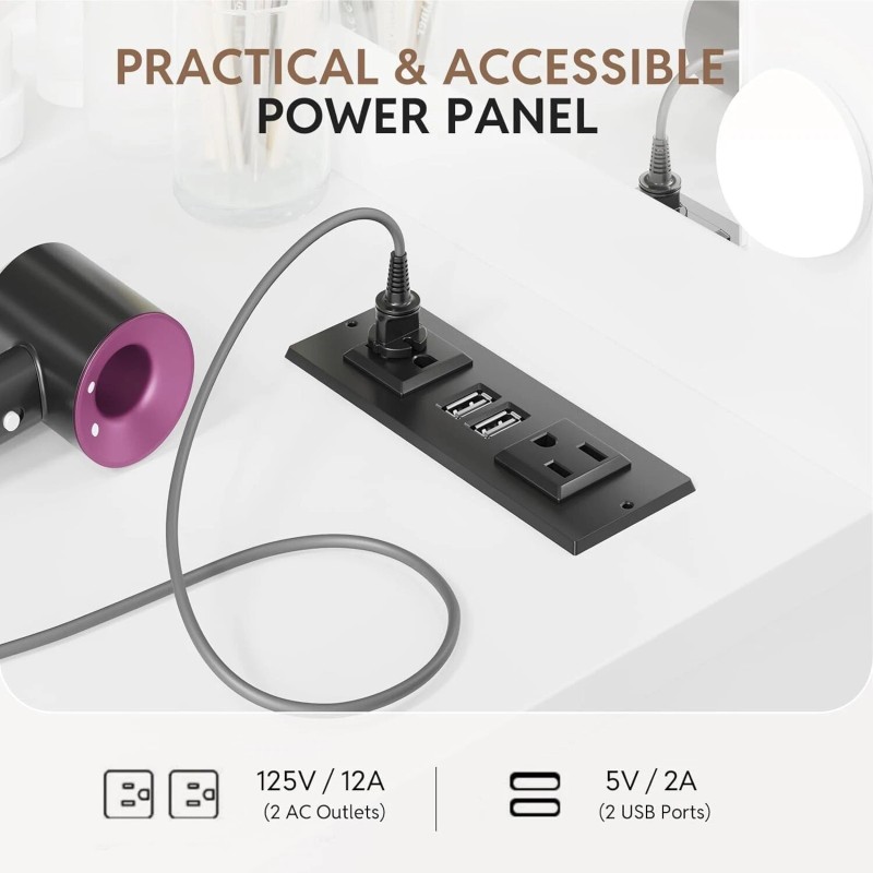 WAYES 90cm Vanity Desk Lighted Mirror Makeup Dressing Table W/