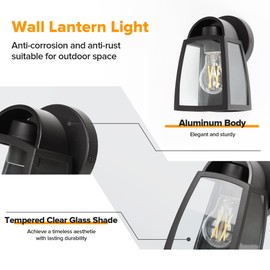 LUTEC 2 Pack Outdoor Wall Light Fixtures, Exterior Waterproof Wall Lantern with Clear Glass Shade, Aluminum Modern Matte Black Porch Sconce Outdoor Lighting for Garage Entryway Yard