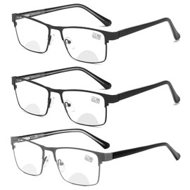XINGNIAN 3 Pairs Mens Classic Bifocal Reading Glasses Stylish Square Spring Hinge Business Rectangle Metal Readers +2.00