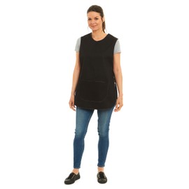 Ladies Plain Colour Piping Design Tabard Apron Overalls Front Pocket Stylish Tabards for Women Casual Aprons for Women Home Kitchen Restaurants Coffee Shops UK Made (Large, Black/Black Piping)