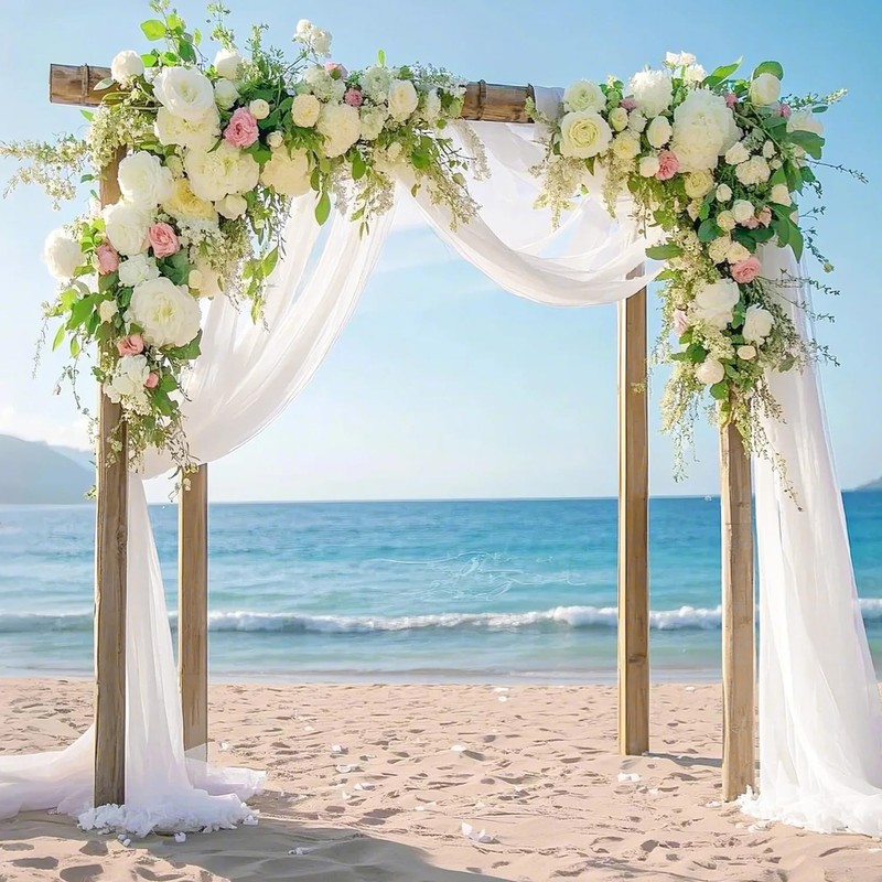 FANPROMS Wedding Arch Drapes White Sheer Fabric 18FT 2 Panels