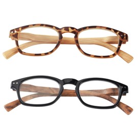 Reading Glasses with Wood Grain Bows, 2 Pair - Magnification 2.50X