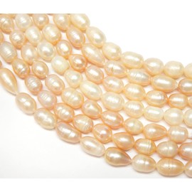 Freshwater Pearls, Cultured Pearls 10 mm Krem Apricot, Rice Grain Natural Oval Baroque Gemstone Beads, Shell Pearls Gemstone Pearl for Threading, Freshwater Pearl Beads
