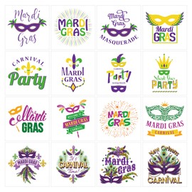 Mardi Gras Temporary Tattoos Stickers for New Orleans Birthday Festival Carnival Masquerade Parades Party Decorations Favors Supplies