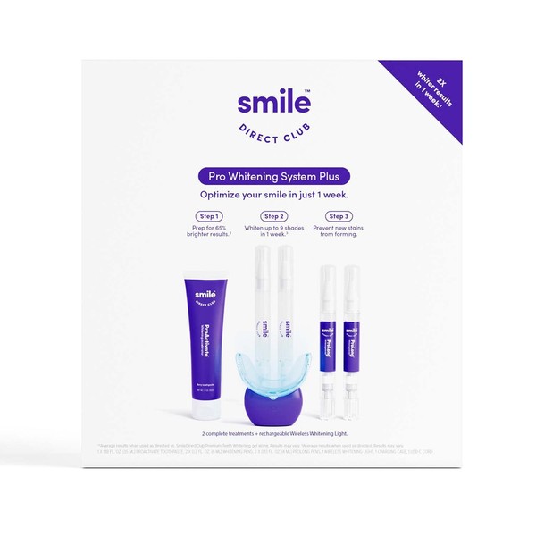 SmileDirectClub ProSystem Plus with Wireless LED Light - 4 Pack Pens Include ProLong Conditioner and ProActivate Toothpaste - Professional Strength Hydrogen Peroxide - Pain Free and Enamel Safe