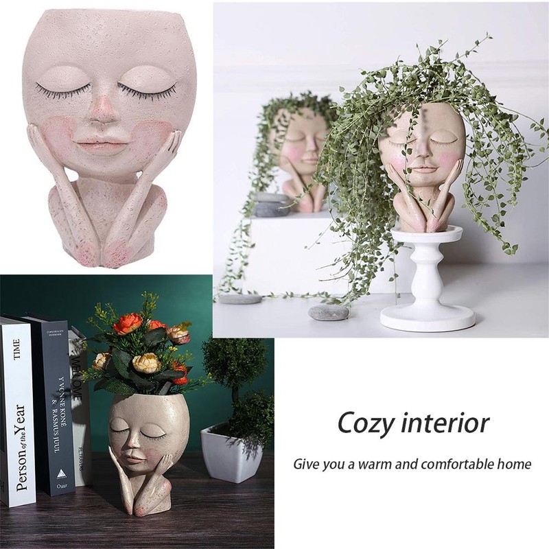 Girls Face Head Planter Flower Container Safe Nontoxic Garden Decor