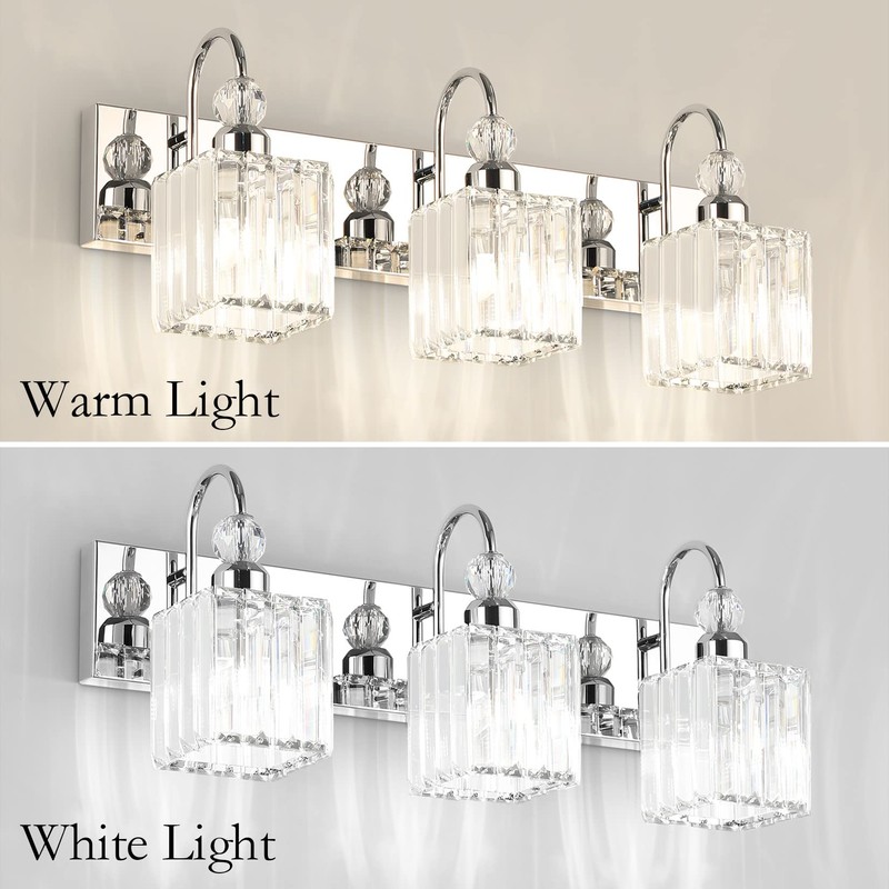 Ralbay Chrome Crystal Bathroom Vanity Light - 3-Lights, 24" Modern