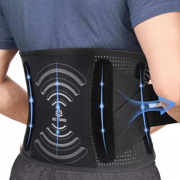 OCTORO Back Brace for Lower Back Pain Relief Women Men, Back Support Belt for Herniated Disc, Sciatica, Scoliosis, Lumbar Support Brace with Hot &Cold Pad Therapy Pocket(Waist: 28"-61")