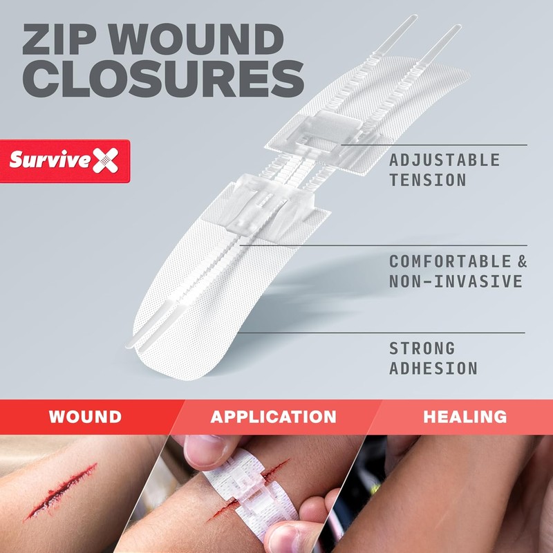 SurviveX Zip Stitch Wound Closure Strips - Repair Wounds Without