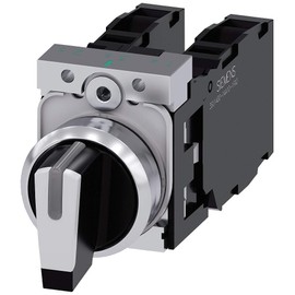 Siemens 3SU11502BL601LA0 Selector Switch, Illuminable, Complete Unit, 22mm, Metal, White, 3 Positions I-O-II, Maintained, 2x1NO+1NC, Screw Terminal