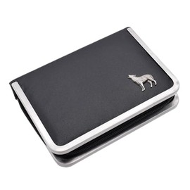English Pewter Howling Wolf Design Black Leatherette Manicure Set