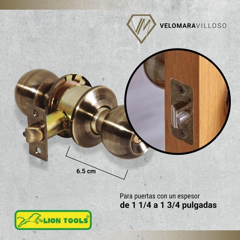 LION TOOLS - Cerradura Chapa Perilla Puerta Recamara Laton Antiguo