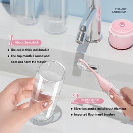 JOUGE Fold Travel Toothbrush Set 3 - in - 1 with Dental Toiletry Cup Toothpaste Container Folding Toothbrushes Portable for Camping Hiking Business Trips (Blue)