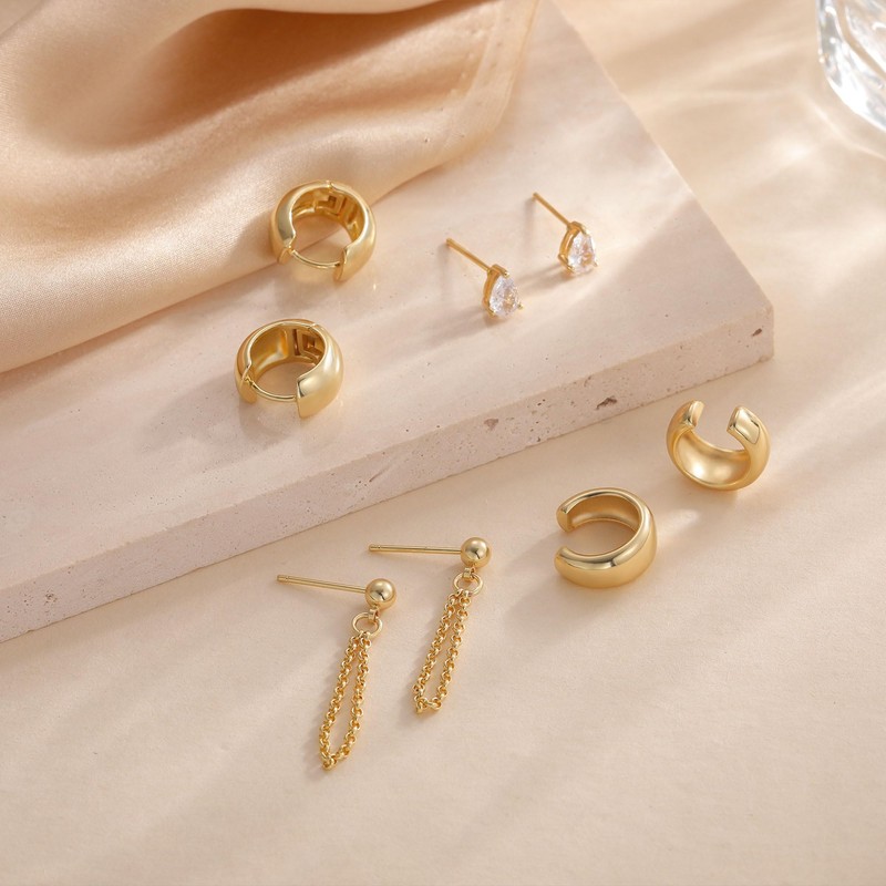 Gold Earring Set - Women's Trendy Gold Hoop & Clip-on