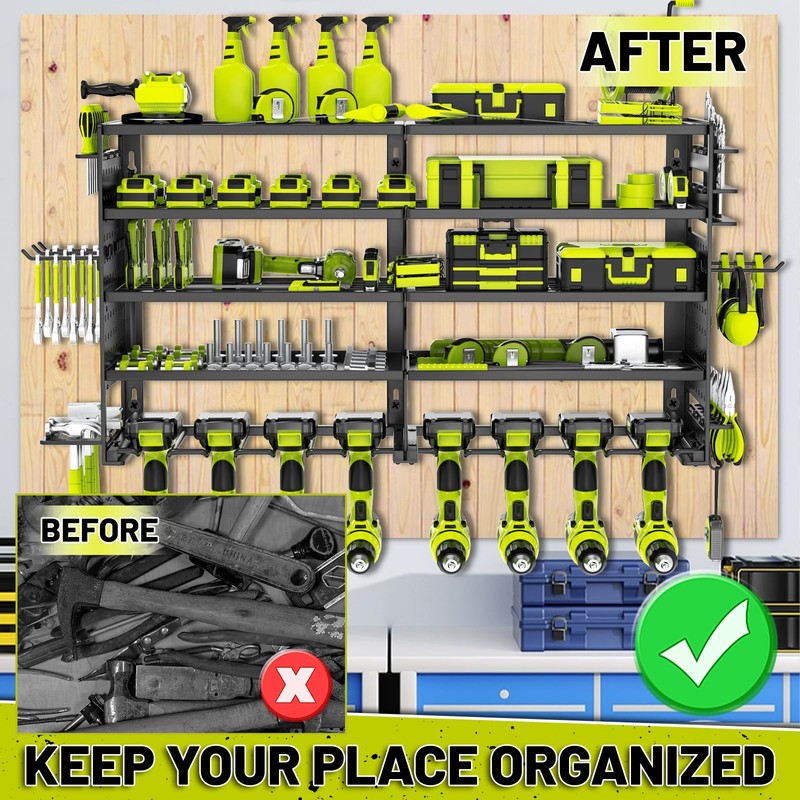 5 Layers Power Tool Organizer Wall Mount, Metal Cordless Tool