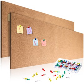 Chunful 2 Pcs Large Cork Board Roll 8 mm Thick 79 x 16 Inch Self Adhesive Cork Bulletin Boards with 100 Push Pins Wall Frameless Cork Boards for Wall Door Office Kitchen Schedules Announcements