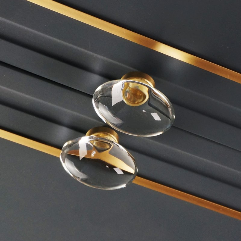 CLCTK 8 Pack Glass Cabinet Knobs and Pulls, Oval Crystal