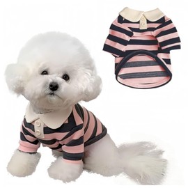 MANON ROSA Cute Dog Clothes Boy Dog Polo Shirt for Small Medium Dogs - Summer Male Puppy T Shirts for Yorkie Poodle Shih Tzu Dachshund Kittens, Striped Collared Pet Doggie Designer Outfits Pink M