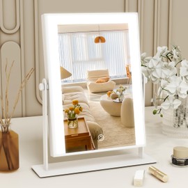 ROLOVE Lighted Makeup Mirror, 17"x13" Vanity Mirror with Lights and 10X Magnification, 3 Color Lighting Modes, Smart Touch Control, 360° Rotation for Bedroom or Tabletop (White)