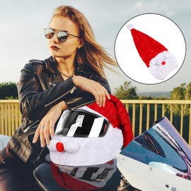Lezevn 2Pcs Christmas Hat Motorcycle Helmet Cover Santa Claus Fluffy Protection Hat Xmas Motorcycle Helmets Decoration
