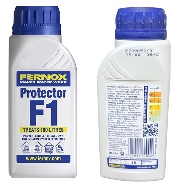 Fernox F1 Protector 265ml 62454 Protector F1 (Liquid) Central Heating and Water Underfloor Heating with Kudos-Tradings UK Next Working Day Prime delivery