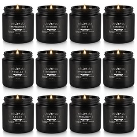 Howemon Scented Candle Set 12 Pack,Black, Candle for Home Scented, Odor Eliminating, Stress Relief, Long Lasting Soy Wax Gift Set