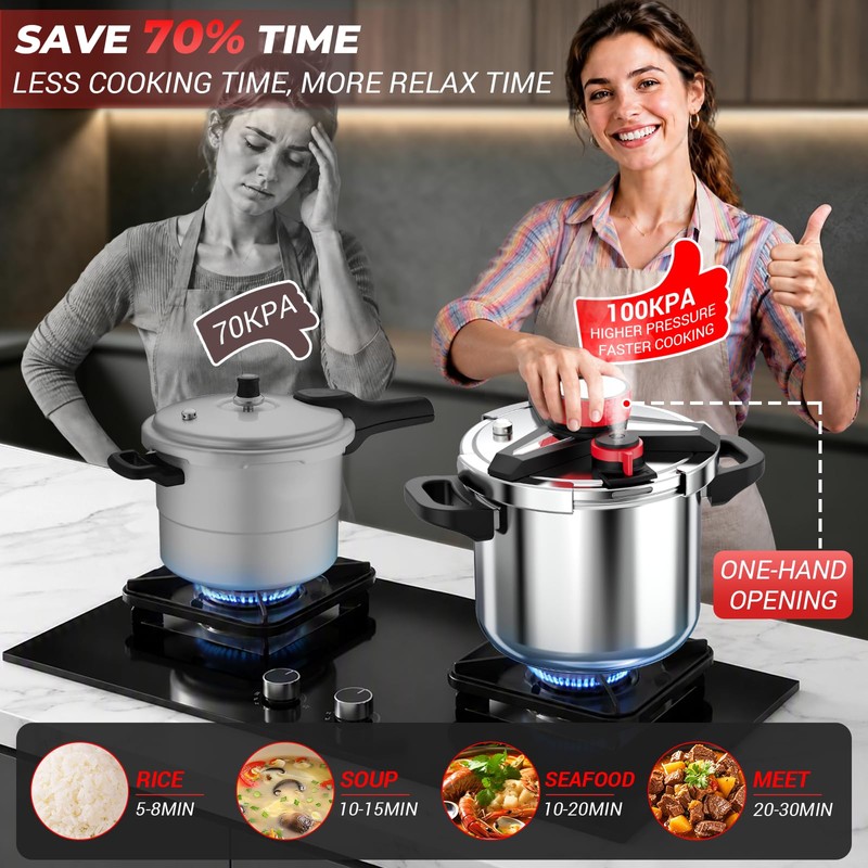 3-In-1 304 Stainless Steel Pressure Cooker 8 QT: [Save 70%