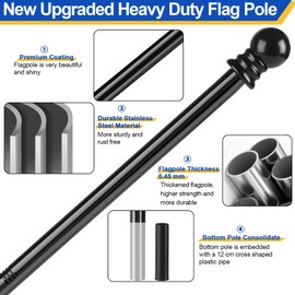 Haoridul Flag Pole for Outside House, Heavy Duty Metal Flagpole for Residential, Outdoor or Porch, Stainless Steel Flag Poles, Upgraded Tangle Free Design, 1 Inch (5 FT, Black)