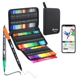 80 Colours Numbered Felt Tip Pen Set with App, Dual Brush Pen Set (Brush & Fine Tip) for Adults and Children, Mandala Pens for Colouring Books, Bullet Journal, Hand Lettering & Calligraphy