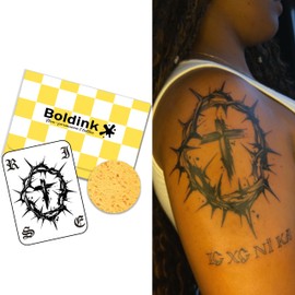 Boldink 2 Pack Semi Permanent Jagua Tattoos 2 Weeks Long Lasting Waterproof Fashion Men Finger Hand Arm Crown of Thorns Gothic Cross