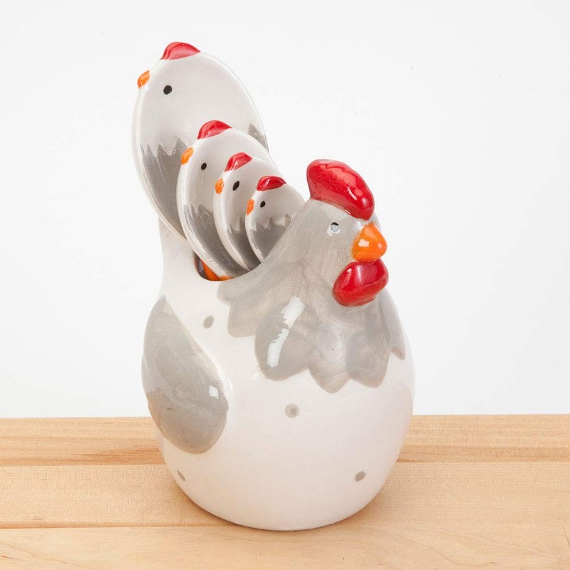 Bits and Pieces 4-Piece Ceramic Chicken Measuring Spoons Set with