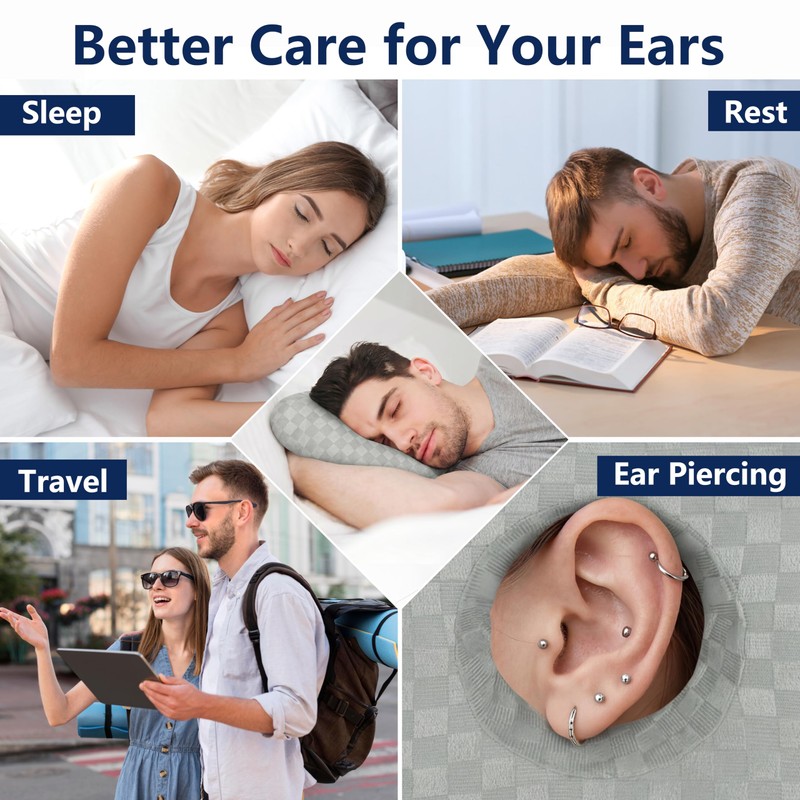 Ear Piercing Pillow for Side Sleepers with Comfort Hole (Gray)