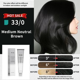 PureStyle 100ml Professional Permanent Hair Color Dye Cream Ammonia Free, Long Lasting Color, 100% Gray Coverage, Natural Shine, For All Hair Types Easy At Home Application (33/0 Medium Neutral Brown)