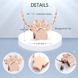 Imrsanl Pet Cremation Jewelry for Ashes Pendant Paw Print Pet Urn Necklace for Cat Dog Keepsake Memorial Ashes Jewelry (Rose Gold)