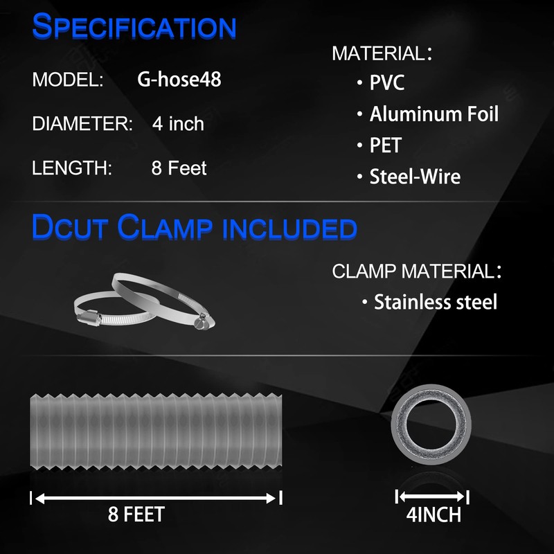 TEAIERXY 4 Inch 8FT-2PC Dryer Vent Hose,Flexible Insulated Air Ducting,Vent