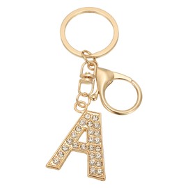 PATIKIL Initial Letter Key Chain, Letter A-Z Keychain Initials Keyring Cute Metal Crystal Alphabet Keyring for Keys Charm Handbag Purse Backpack, Golden (A)