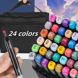 24/60/120/168 /262Pcs  Alcohol Markers with Free App, ‎Chisel Tip and Fine Tip, Alcohol-Based Markers for Artists, Art Markers for Painting, Coloring, Sketching and Drawing,Great Gift Idea - Color: 24pcs