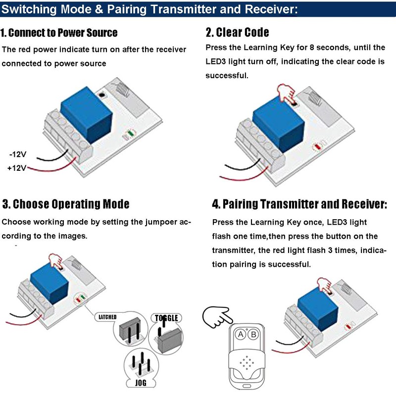UHPPOTE 433MHz 1-Channel RF Wireless Remote Control Switch & Receiver