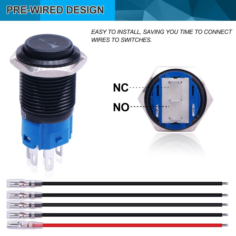 Twidec/19MM Raised Speaker Horn Momentary Push Button Switch 3/4" Mounting