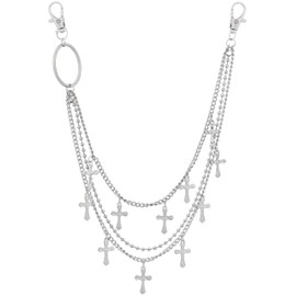 HAQUIL Gothic Layer Cross Jeans Chain Jeans Chains for Women Men Hipster Women Fashion Trendy Waist Pants Chain Jewelry Clothing Accessories, Medium, Non-Precious Metal, No Gemstone