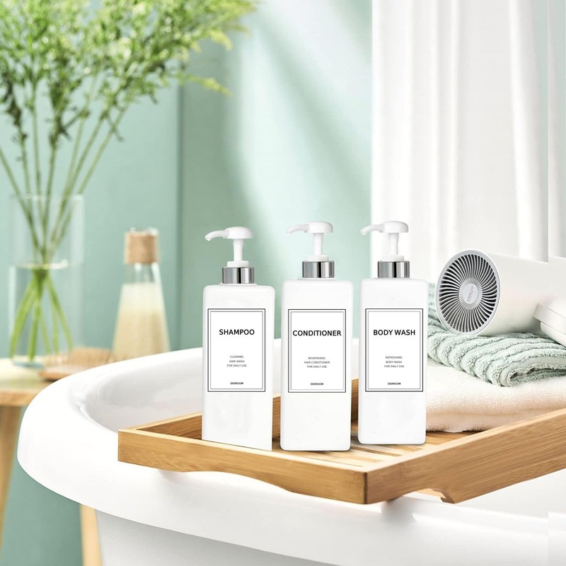 Modern Silver Shampoo and Conditioner Dispenser (21 oz, Pack of