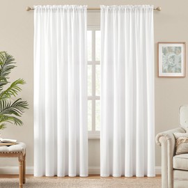 HOMEIDEAS Non-See-Through White Privacy Sheer Curtains 63 Inches Long 2 Panels Set Semi Sheer Light Filtering Curtains for Living Room Bedroom Drapes,W52xL63