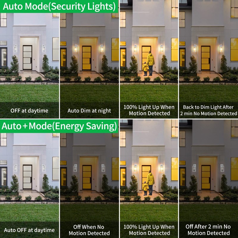 2-Pack Motion Sensor Outdoor Wall Lantern, Dusk to Dawn Exterior